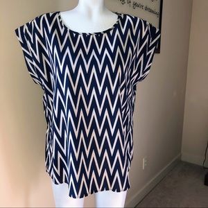 Like New Navy Blue & White Chevron Career Blouse